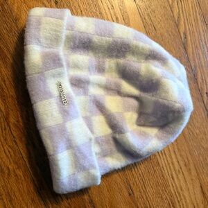 Checkered Kids Beanie - White and Purple